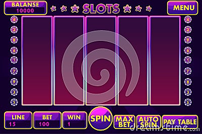 Vector Interface slot machine in purple colored. Complete menu of graphical user interface and full set of buttons for Vector Illustration