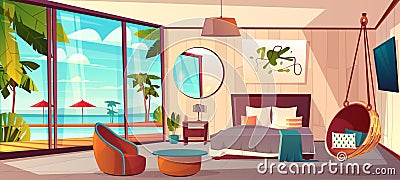 Vector interior of hotel bedroom, summer resort Vector Illustration