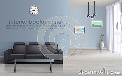 Vector interior mockup of living room with sofa Vector Illustration