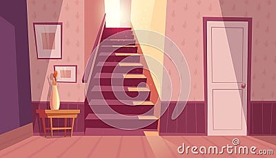 Vector interior with staircase, stairs in house Vector Illustration