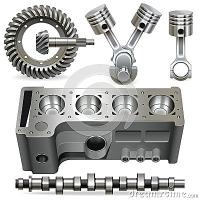 Vector Internal Combustion Engine Parts Vector Illustration