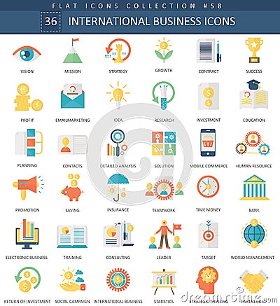 Vector International business color flat icon set. Elegant style design International business web icon. Vector Illustration