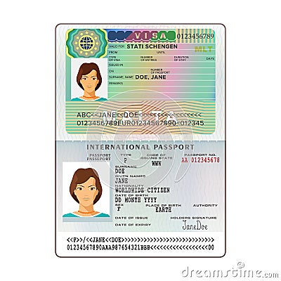 Vector international open passport with Malta visa Vector Illustration