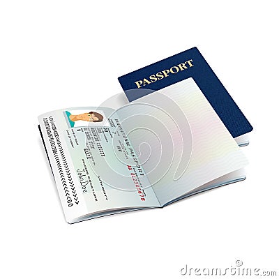 Vector international passport template with sample personal data page Vector Illustration