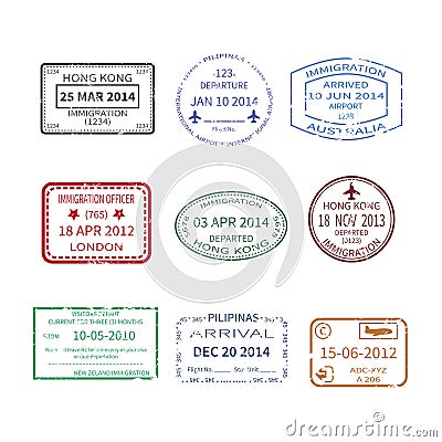 Vector international travel visa stamps set Vector Illustration