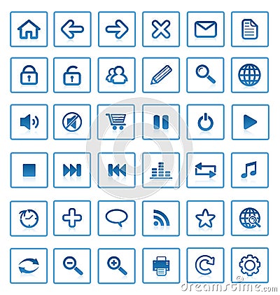 Web browser blue icons set pack collection app website site internet globe buttons multimedia icon button business computer vector Vector Illustration