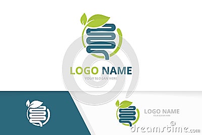 Vector intestine and leaves logo. Unique digestion logotype design template. Vector Illustration