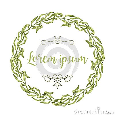 Vector invitation cards with herbal twigs and branches wreath and corners border frames. Vector Illustration