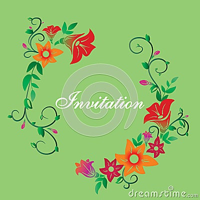 Vector invitation with flower ornament green Vector Illustration