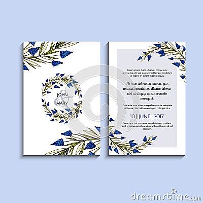 Vector invitation with handmade floral elements. Modern Wedding collection. Thank you card, save the date cards, menu, flyer, bann Stock Photo