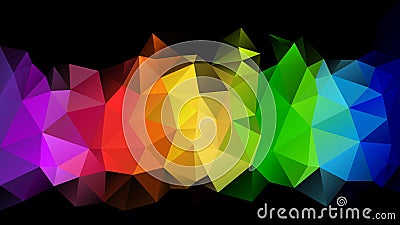 Vector irregular polygon background - triangle low poly pattern - neon full spectrum multi color rainbow on black Vector Illustration