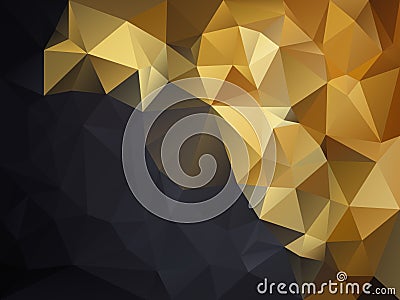 Vector irregular polygon background with a triangle pattern in gold yellow and black gray color - diagonal gradient Vector Illustration