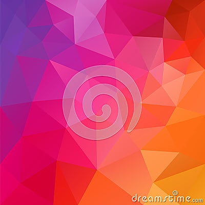 Vector irregular polygon background with a triangle pattern in hot spectrum color - orange, red, pink, magenta and purple Vector Illustration