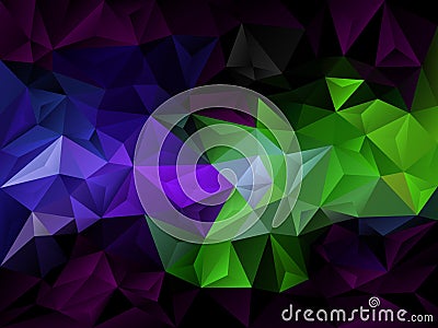 Vector irregular polygon background with a triangle pattern in vibrant green, blue, purple and black color Vector Illustration