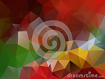 Vector irregular polygon background with a triangle pattern in vibrant red, green, yellow and orange color Vector Illustration