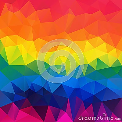 Vector irregular polygon square background - triangle low poly pattern - neon full spectrum multi color rainbow Vector Illustration