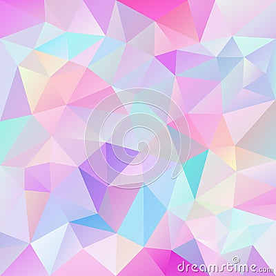 Vector irregular polygonal square background - triangle low poly pattern - cute bright holographic color spectrum - baby Vector Illustration