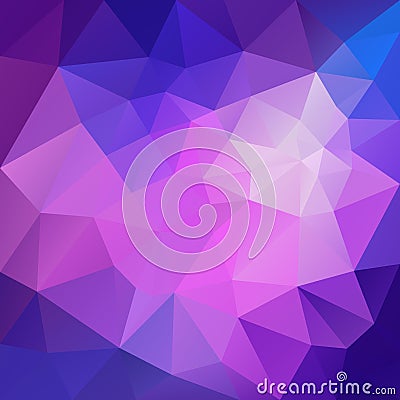 Vector irregular polygonal square background - triangle low poly pattern - vibrant blue, pink, violet and purple color Vector Illustration