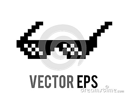 Vector isolated 8 bit pixel cool black sun glasses, sunglasses flat icon Vector Illustration