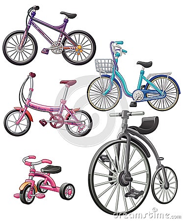Vector isolated 5 different bicycles. Vector Illustration