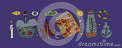 potion witch craft bundle, gothic esoteric hand drawn icon collection, astrology medieval staff, Vector isolated occult doodle set Vector Illustration