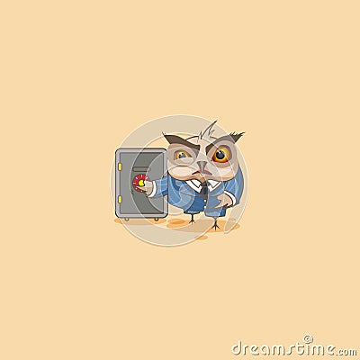 Owl in business suit open safe to hide money Vector Illustration