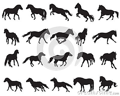 Set of isolated horses silhouettes-3 Vector Illustration