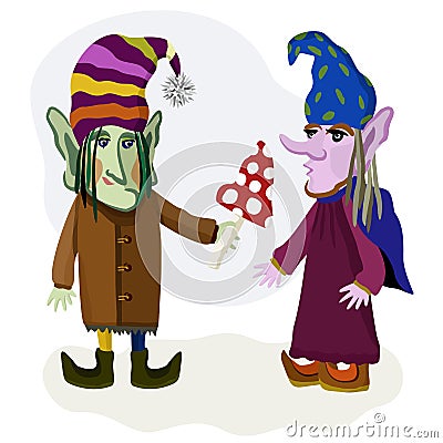 Vector isolated illustration of couple of little gnomes. Vector Illustration
