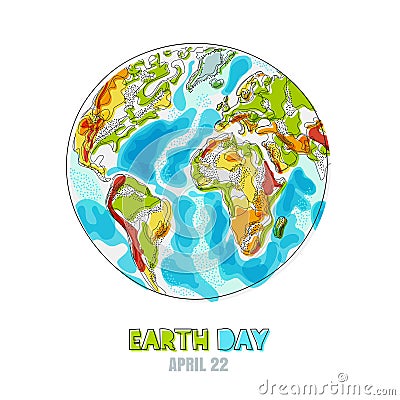 Vector isolated illustration of Earth planet. Happy Earth day card. Environmental, ecology, nature protection concept Vector Illustration