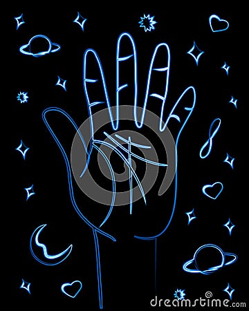 Hand with life lines for palmistry prediction. Vector Illustration