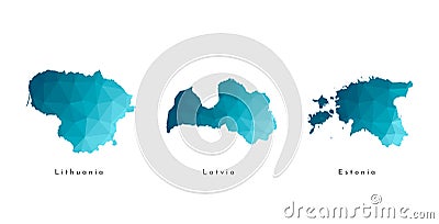 Vector isolated illustration icon with simplified blue maps of Baltic states - Estonia, Latvia, Lithuania. Polygonal style Vector Illustration