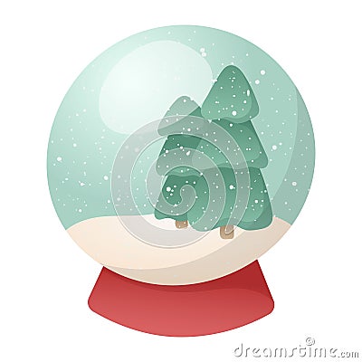 Vector isolated illustration of a traditional Christmas toy or souvenir, glass ball with snow and Christmas trees inside Vector Illustration