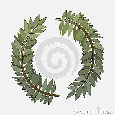 Vector isolated illustration of a wreath of twigs with green leaves. Vector Illustration