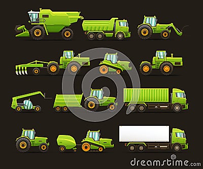 Vector isolated illustrations set of agricultural machinery. Vector Illustration