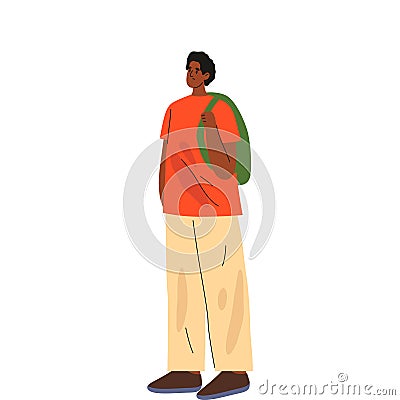 Vector man with bag. Cartoon tourist with backpack Vector Illustration