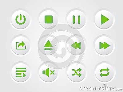 Vector isolated music player green gradient interface design icon collection Vector Illustration