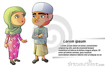 Vector isolated 2 Muslim cartoon characters. Vector Illustration