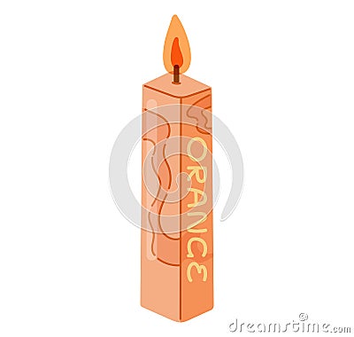 Vector isolated orange decorative interior flat candle with flame. Stock Photo