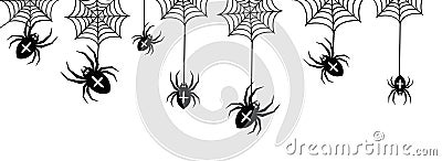 Vector isolated pattern with hanging spiders for decoration and covering on the transparent background. Vector Illustration