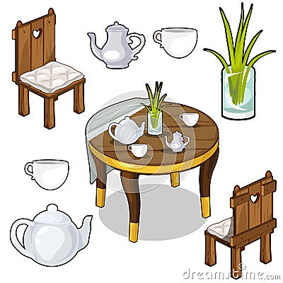 Vector isolated set of wooden kitchen furniture Vector Illustration