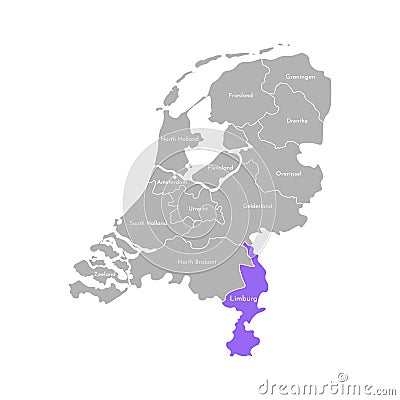 Vector isolated simplified illustration icon with grey silhouette of Netherlands` Holland provinces. Limburg. Vector Illustration