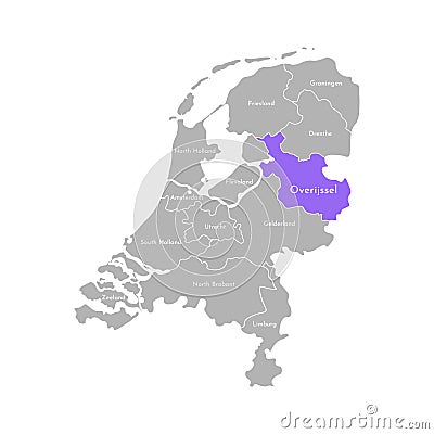 Grey silhouette of Netherlands` Holland provinces. Selected administrative division - Overijssel Vector Illustration