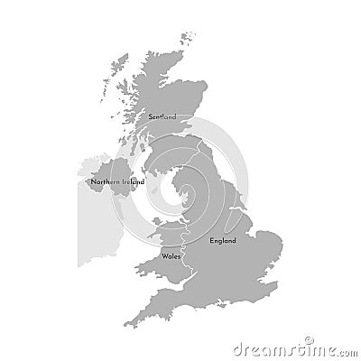 Vector isolated simplified map. Grey silhouette of the UK provinces. Border of Scotland, Wales, England, Northern Ireland Vector Illustration