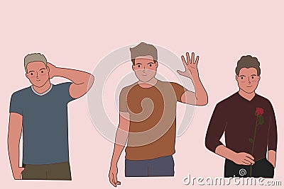 Vector isolated smiling shy young guys Vector Illustration