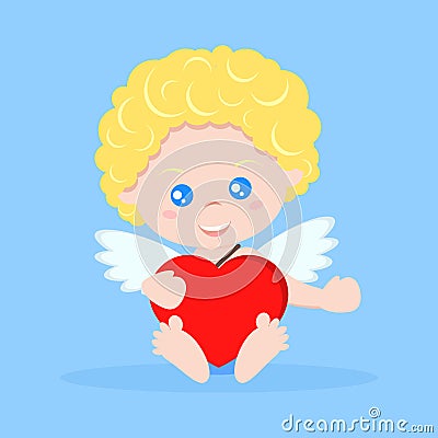 Vector isolated sweet and cute cupid boy in flat cartoon style Vector Illustration