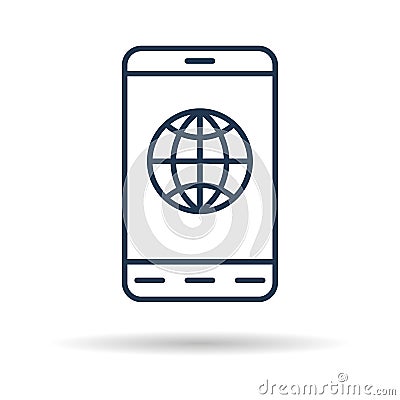 Linear icon - Smart phone with internet connection Vector Illustration