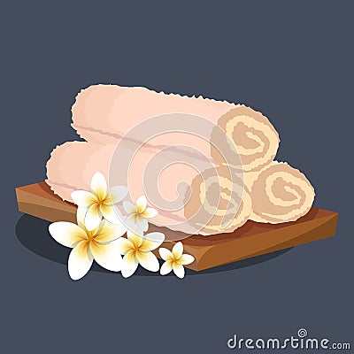 Vector isolated towel And decorated with white flowers. Vector Illustration