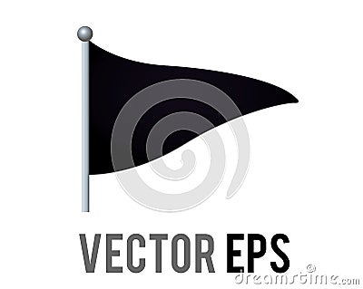 Vector isolated vector triangular black flag icon with silver pole Vector Illustration