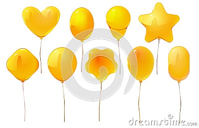 Vector isolated yellow cartoon party balloon set Stock Photo