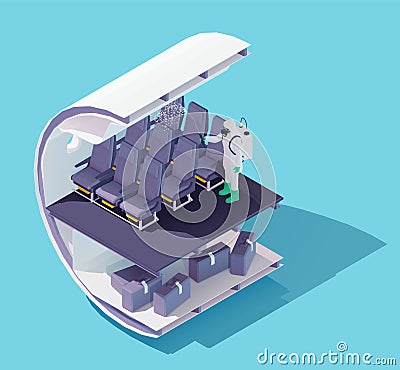 Vector isometric aircraft disinfection to prevent spread of COVID-19 Vector Illustration